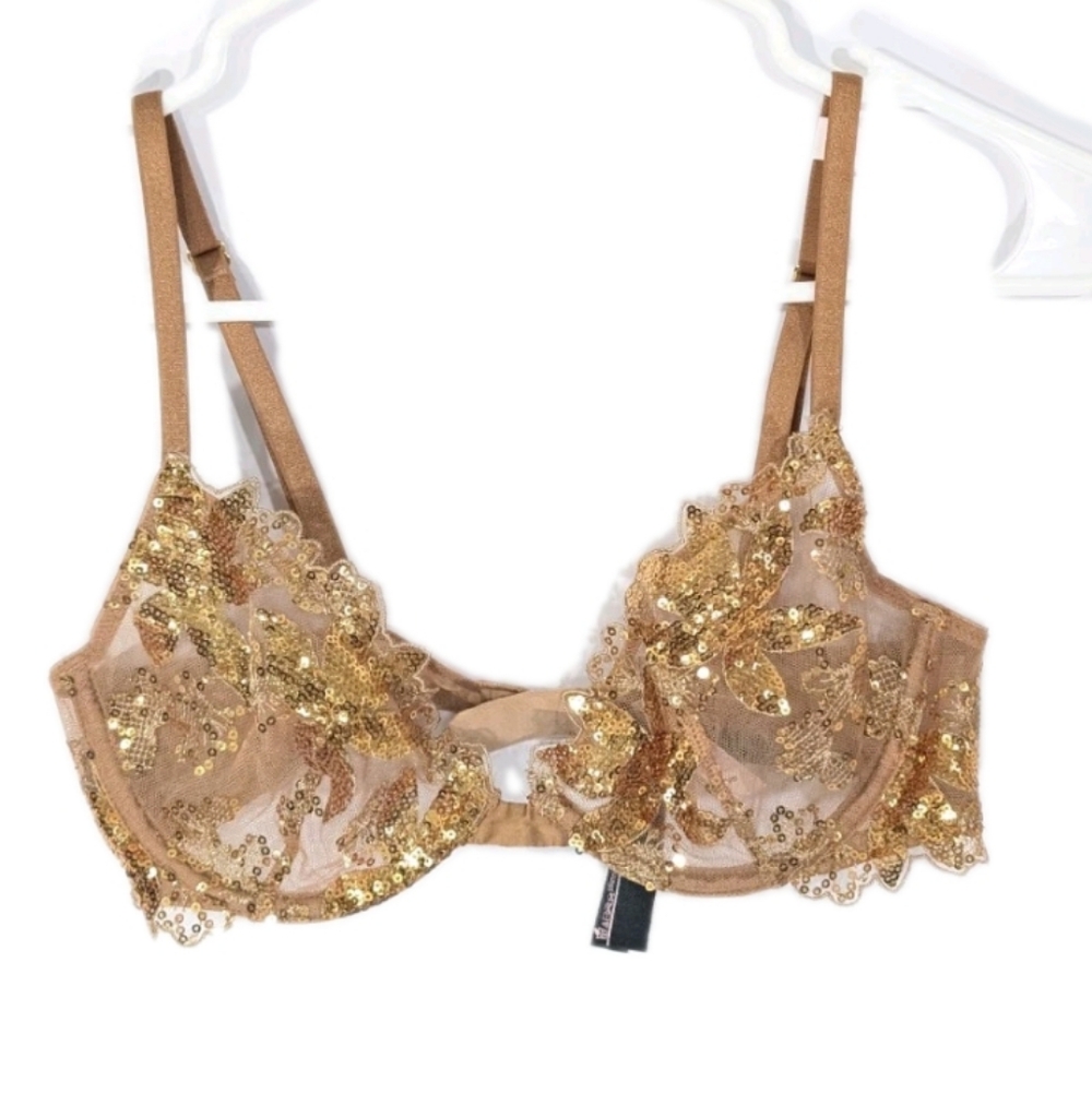 Victoria's Secret Very Sexy Sequin Bra 34B Women Sheer Underwire Demi VS ziggy